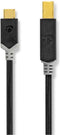 Nedis USB-Kabel - USB 2.0 - USB-C Male - USB-B Male - 15 W - 480 Mbps - Verguld - 2.00 m - Rond - PVC - Antraciet - Doos
