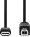 Nedis USB-Kabel - USB 2.0 - USB-C Male - USB-B Male - 480 Mbps - Vernikkeld - 2.00 m - Rond - PVC - Zwart - Doos