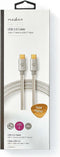 Nedis USB-Kabel - USB 2.0 - USB-C Male - USB-C Male - 100 W - 480 Mbps - Verguld - 1.00 m - Rond - Gevlochten / Nylon - Zilver - Cover Window Box