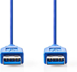 Nedis USB-Kabel - USB 3.2 Gen 1 - USB-A Male - USB-A Male - 5 Gbps - Vernikkeld - 1.00 m - Rond - PVC - Blauw - Envelop