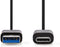Nedis USB-Kabel - USB 3.2 Gen 1 - USB-A Male - USB-C Male - 15 W - 5 Gbps - Vernikkeld - 1.00 m - Rond - PVC - Zwart - Envelop