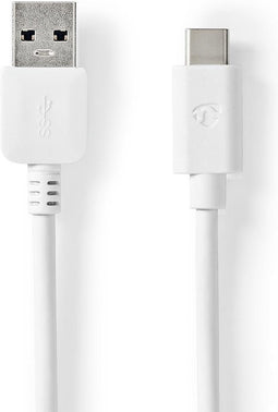 Nedis USB-Kabel - USB 3.2 Gen 1 - USB-A Male - USB-C Male - 60 W - 5 Gbps - Vernikkeld - 2.00 m - Rond - PVC - Wit - Doos