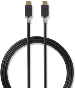 Nedis USB-Kabel - USB 3.2 Gen 1 - USB-C Male - USB-C Male - 60 W - 4K@60Hz - 5 Gbps - Vernikkeld - 1.00 m - Rond - PVC - Antraciet - Window Box