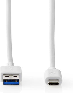 Nedis USB-Kabel - USB 3.2 Gen 2 - USB-A Male - USB-C Male - 60 W - 10 Gbps - Vernikkeld - 1.00 m - Rond - PVC - Wit - Doos