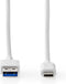 Nedis USB-Kabel - USB 3.2 Gen 2 - USB-A Male - USB-C Male - 60 W - 10 Gbps - Vernikkeld - 1.00 m - Rond - PVC - Wit - Doos