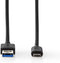Nedis USB-Kabel - USB 3.2 Gen 2 - USB-A Male - USB-C Male - 60 W - 10 Gbps - Vernikkeld - 1.00 m - Rond - PVC - Zwart - Doos