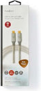 Nedis USB-Kabel - USB 3.2 Gen 2x2 - USB-C Male - USB-C Male - 100 W - 4K@60Hz - 20 Gbps - Verguld - 1.00 m - Rond - Gevlochten / Nylon - Zilver - Cover Window Box
