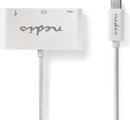 Nedis USB Multi-Port Adapter - USB 3.1 - USB-C Male - USB-A Female / USB-C Female / VGA Female 15p - 5 Gbps - 0.20 m - Rond - Vernikkeld - PVC - Wit - Polybag