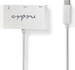Nedis USB Multi-Port Adapter - USB 3.1 - USB-C Male - USB-A Female / USB-C Female / VGA Female 15p - 5 Gbps - 0.20 m - Rond - Vernikkeld - PVC - Wit - Blister