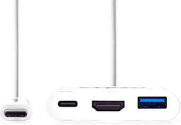 Nedis USB Multi-Port Adapter - USB 3.2 Gen 1 - USB-C Male - HDMI Output / USB-A Female / USB-C Female - 5 Gbps - 0.20 m - Rond - Vernikkeld - PVC - Wit - Polybag