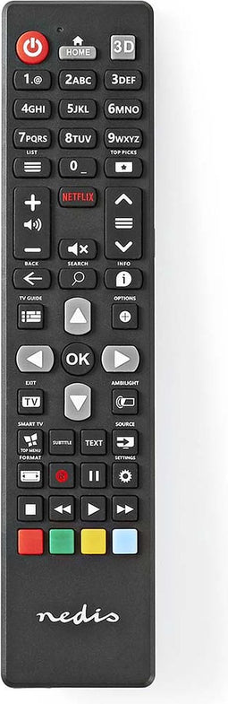 Nedis Vervangende Afstandsbediening - Geschikt voor: Philips - Vast - 1 Apparaat - Ambilight Knop / Netflix Knop - Infrarood - Zwart