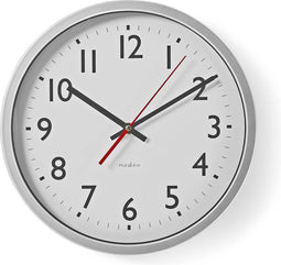 Nedis Wandklok - Diameter: 300 mm - Kunststof - Wit / Zilver