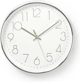 Nedis Wandklok - Diameter: 300 mm - Kunststof - Wit / Zilver