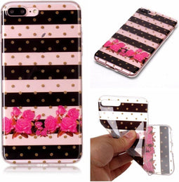 Softcase strepen en bloemen hoes Geschikt voor iPhone 7 Plus / 8 Plus