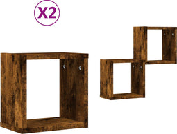 vidaXL - Muur - Cube - Planken - 2 - st - Smokey - Eiken - 26x15x26 - cm - Geengineerd - Hout