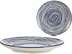 Platt tallrik Strepen Porselein Blauw Wit (24 x 2,8 x 24 cm)