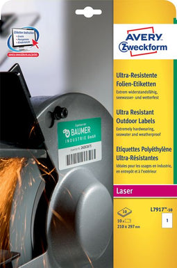 Avery - Etiket avery l7917-10 210x297mm polyester wit 10st