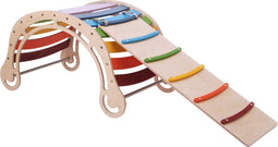 KateHaa Houten XXL Klimboog Rocker met Klimwand Regenboog - Klimrek - Houten Montessori Speelgoed