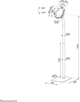 Neomounts FL15-625WH1 kantel- en roteerbare tablet vloersteun voor 7,9-11" tablets - wit