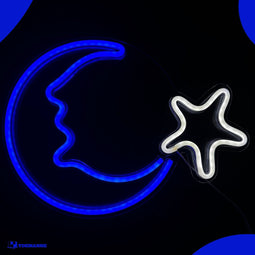 Neon Lamp - Maan Ster - Incl. Ophanghaakjes - Neon Sign - Neon Verlichting - Neon Led Lamp - Wandlamp