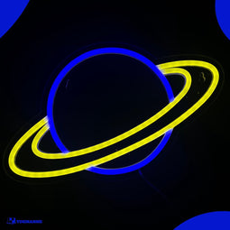 Neon Lamp - Planeet Blauw / Geel - Incl. Ophanghaakjes - Neon Sign - Neon Verlichting - Neon Led Lamp - Wandlamp