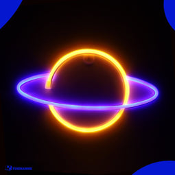 Neon Lamp - Planeet Geel / Blauw - Incl. 3 Batterijen - Neon Verlichting - Neon Led Lamp - Neon Wandlamp