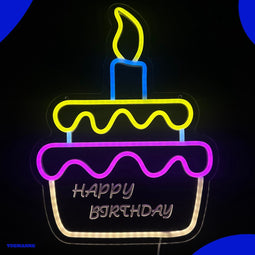 Neon Lamp - Taart - Happy Birthday - Dimbaar - Incl. Ophanghaakjes - Neon Sign - Neon Verlichting - Neon Led Lamp - Wandlamp