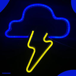Neon Lamp - Wolk Bliksem Blauw / Geel - Incl. Ophanghaakjes - Neon Sign - Neon Verlichting - Neon Led Lamp - Wandlamp