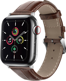 imoshion Lederen krokodil bandje - Geschikt voor Apple Watch 1, 2, 3, 4, 5, 6, 7, 8, 9, 10, SE, Ultra (2) - 44/45/46/49 mm - Bruin - One Size