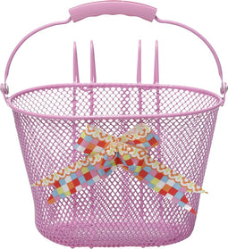 New Looxs Asti Girls Fietsmand Kinderfiets - Roze - Mand voor Meisje - Mandje met Hengsel en Strik - 8 liter