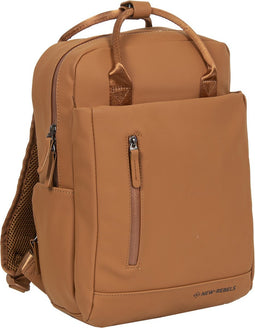 New Rebels Unisex Harper Miami Rugzak - 9L waterdichte rugzak met dubbele sluiting - 13 inch laptopvak - Waterafstotende ritssluiting - Gewatteerde riemen, ideaal voor werk & school - Cognac bruin