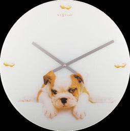 NeXtime Puppy - Klok - Rond - Glas - Ø43 cm - Wit/Bruin