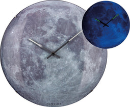 NeXtime - Wandklok - 35 cm - Bol Glas - Blauw - 'Moon dome'