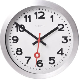 NeXtime - Wandklok - 35 cm - Geborsteld Alu - Wit - 'Station'