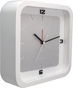 NeXtime - Wekker- 20 x 20 x 6 cm - Hout - Wit - 'Square Alarm'