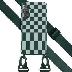 Selencia Hoesje Geschikt voor Samsung Galaxy A54 (5G) Hoesje Met Koord - Selencia Siliconen design hoesje met afneembaar koord - Groen / Irregular Check Green