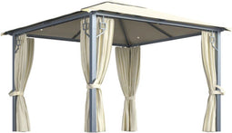 vidaXL - Prieel - met - gordijn - en - LED-lichtslinger - 3x3 - m - aluminium - crème
