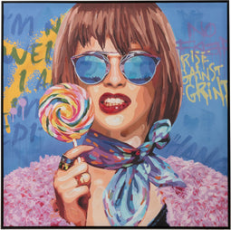 J-Line wanddecoratie Graffiti Vrouw Lolly - canvas/verf - mix