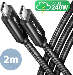 Axagon BUCM2-CM20AB - USB-C naar USB-C kabel - 2 m PD 240 W 5 A - Zwart