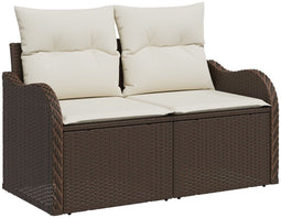 vidaXL - 2-Zits - Tuintafel - Sofa - met - Kussens - Bruin - Poly - Rattan