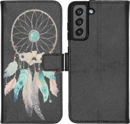 iMoshion Hoesje Geschikt voor Samsung Galaxy S21 FE Hoesje Met Pasjeshouder - iMoshion Design Softcase Bookcase - Zwart / Meerkleurig / Dreamcatcher