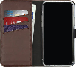 Selencia Hoesje Geschikt voor iPhone 11 Pro Hoesje Met Pasjeshouder - Selencia Echt Lederen Bookcase - Bruin