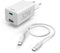 Hama Snellader met oplaadkabel, 1x USB-C, 1x USB-A, PD, 32 W, 1 m, wit