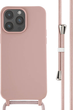 iMoshion Hoesje Geschikt voor iPhone 14 Pro Max Hoesje Met Koord - iMoshion Siliconen hoesje met koord - roze