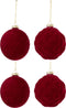 J-Line kerstbal - fluweel - rood - large - doos van 4 stuks - kerstversiering