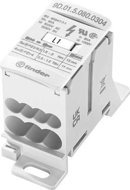 Finder 9D.01.5.080.0304 Verdeler Wit 7-polig 6 mm² 80 A 1000 V/AC, 1500 V/DC Geleidertype: L, N, PE