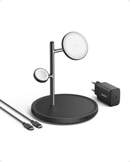 Anker MagGo 3-in-1 Stand Snellader - 15W Draadloos Opladen - Zwart