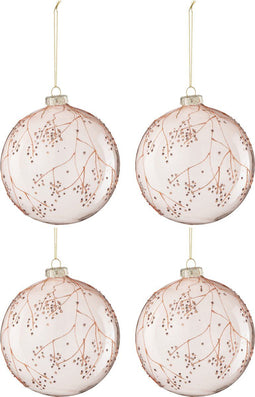 J-Line kerstbal Takken - glas - lichtroze - large - doos van 4