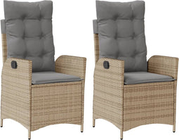 vidaXL - Tuinstoelen - 2 - st - verstelbaar - kussens - poly - rattan - gemengd - beige