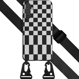 Selencia Hoesje Geschikt voor Samsung Galaxy A34 (5G) Hoesje Met Koord - Selencia Siliconen design hoesje met afneembaar koord - Zwart / Irregular Check Black